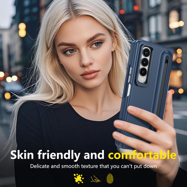 For Samsung Galaxy Z Fold4 5G Integrated Skin Feel Lens Folding Holder Pen Slot Shockproof Phone Case with Pen