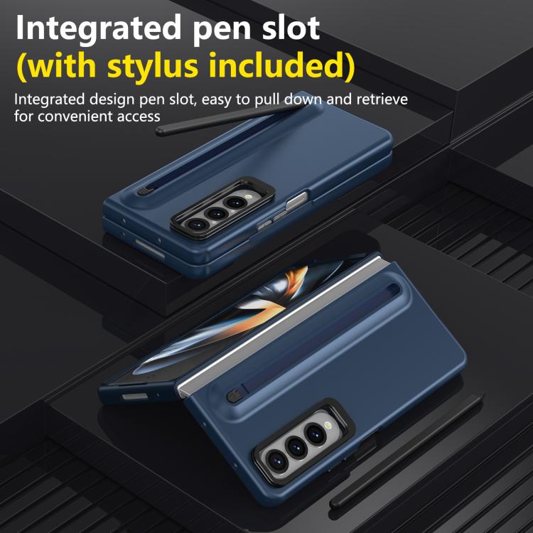 For Samsung Galaxy Z Fold4 5G Integrated Skin Feel Lens Folding Holder Pen Slot Shockproof Phone Case with Pen