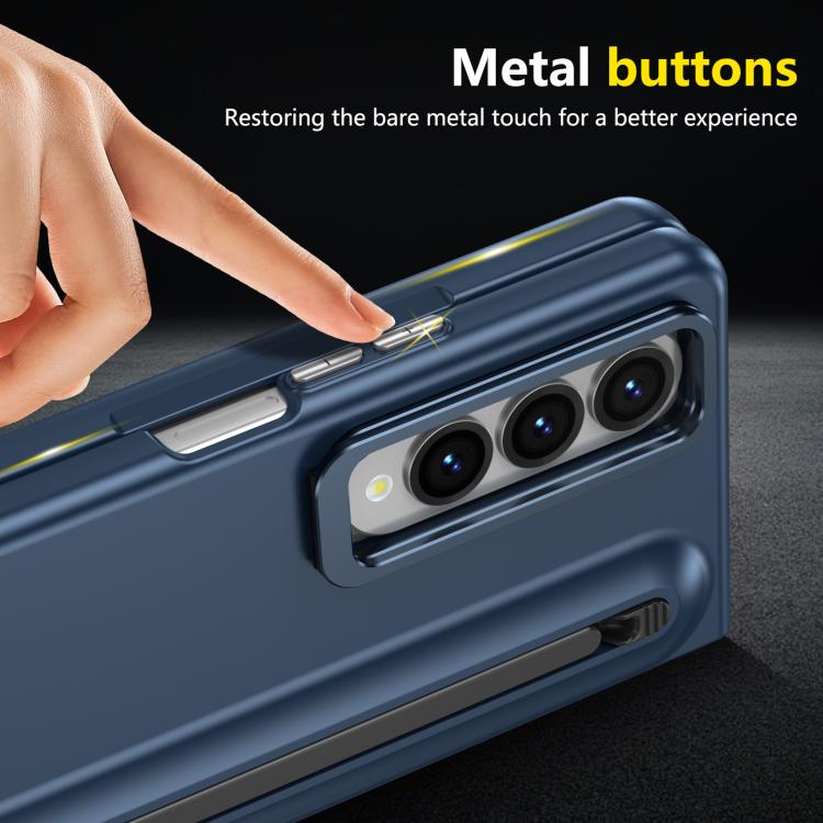 For Samsung Galaxy Z Fold4 5G Integrated Skin Feel Lens Folding Holder Pen Slot Shockproof Phone Case with Pen