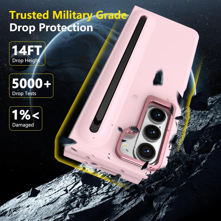 For Samsung Galaxy Z Fold5 5G Integrated Skin Feel Lens Folding Holder Pen Slot Shockproof Phone Case with Pen