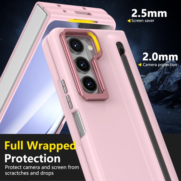 For Samsung Galaxy Z Fold5 5G Integrated Skin Feel Lens Folding Holder Pen Slot Shockproof Phone Case with Pen
