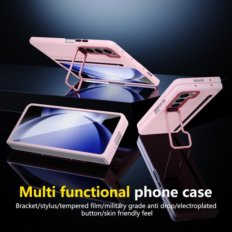 For Samsung Galaxy Z Fold5 5G Integrated Skin Feel Lens Folding Holder Pen Slot Shockproof Phone Case with Pen