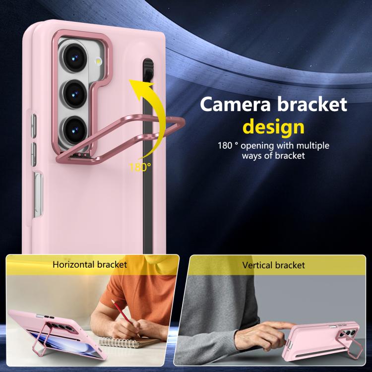 For Samsung Galaxy Z Fold5 5G Integrated Skin Feel Lens Folding Holder Pen Slot Shockproof Phone Case with Pen