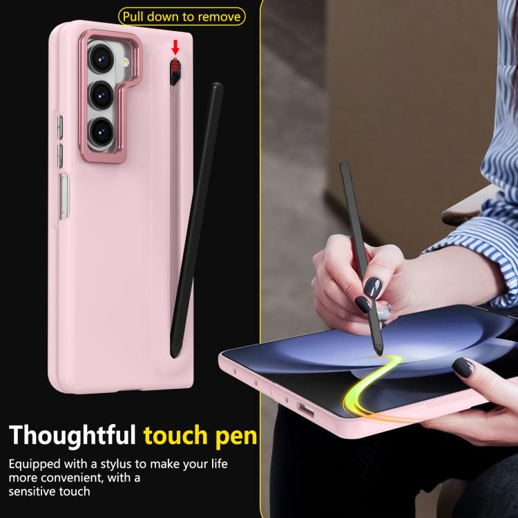 For Samsung Galaxy Z Fold5 5G Integrated Skin Feel Lens Folding Holder Pen Slot Shockproof Phone Case with Pen
