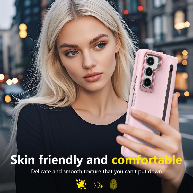 For Samsung Galaxy Z Fold5 5G Integrated Skin Feel Lens Folding Holder Pen Slot Shockproof Phone Case with Pen