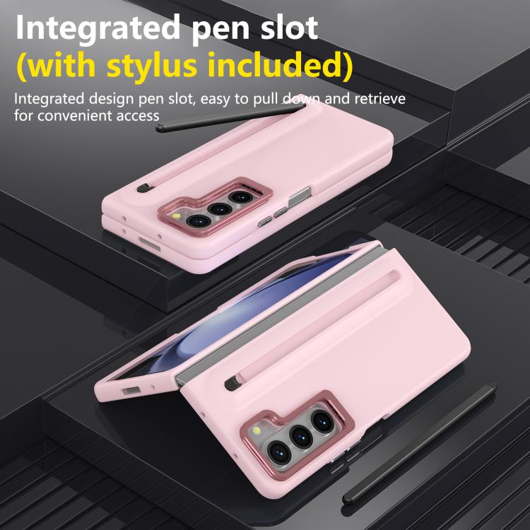 For Samsung Galaxy Z Fold5 5G Integrated Skin Feel Lens Folding Holder Pen Slot Shockproof Phone Case with Pen