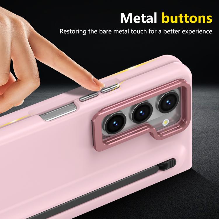 For Samsung Galaxy Z Fold5 5G Integrated Skin Feel Lens Folding Holder Pen Slot Shockproof Phone Case with Pen
