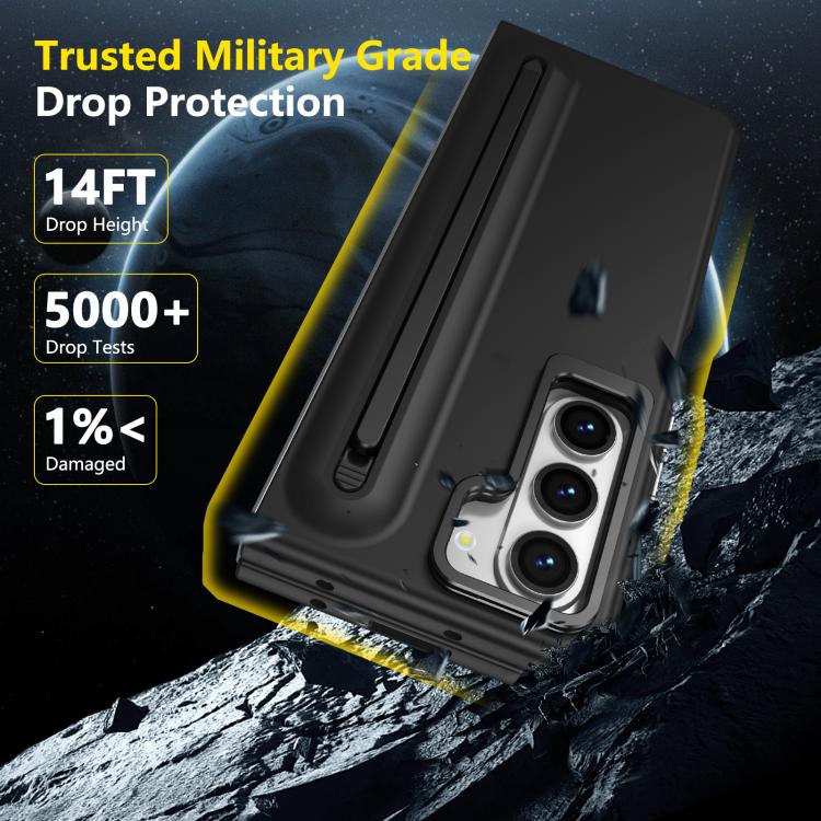 For Samsung Galaxy Z Fold5 5G Integrated Skin Feel Lens Folding Holder Pen Slot Shockproof Phone Case with Pen