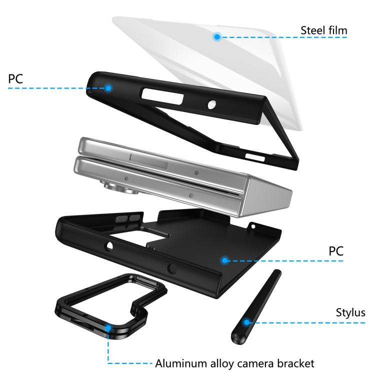For Samsung Galaxy Z Fold5 5G Integrated Skin Feel Lens Folding Holder Pen Slot Shockproof Phone Case with Pen