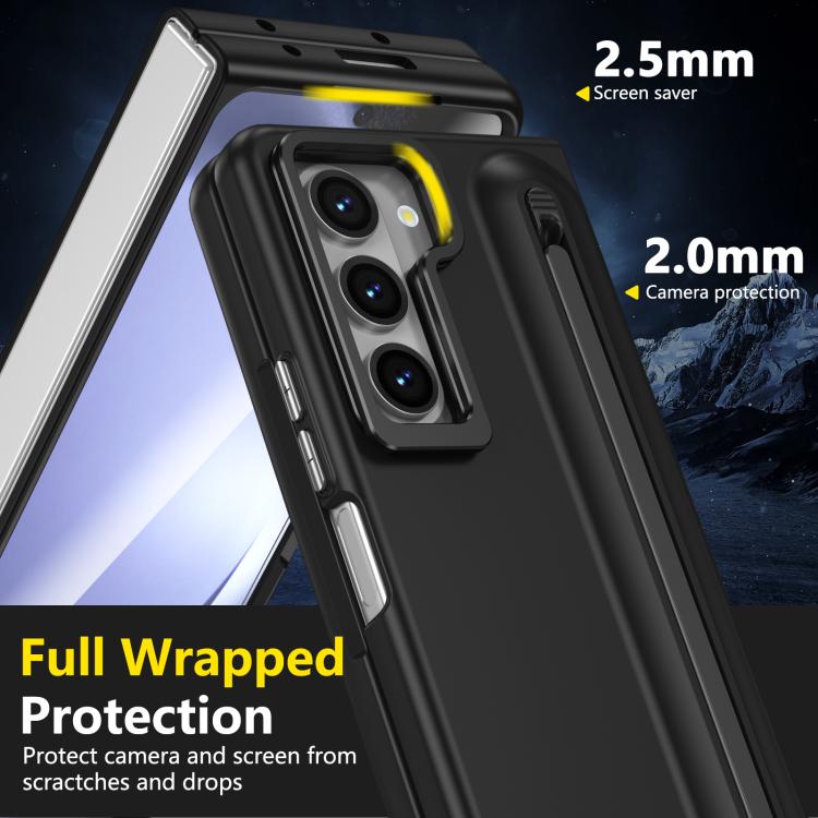 For Samsung Galaxy Z Fold5 5G Integrated Skin Feel Lens Folding Holder Pen Slot Shockproof Phone Case with Pen