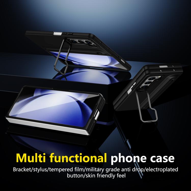 For Samsung Galaxy Z Fold5 5G Integrated Skin Feel Lens Folding Holder Pen Slot Shockproof Phone Case with Pen