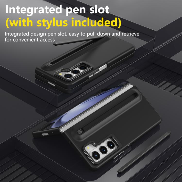 For Samsung Galaxy Z Fold5 5G Integrated Skin Feel Lens Folding Holder Pen Slot Shockproof Phone Case with Pen