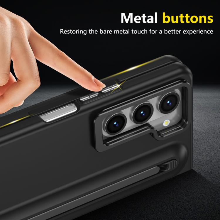 For Samsung Galaxy Z Fold5 5G Integrated Skin Feel Lens Folding Holder Pen Slot Shockproof Phone Case with Pen