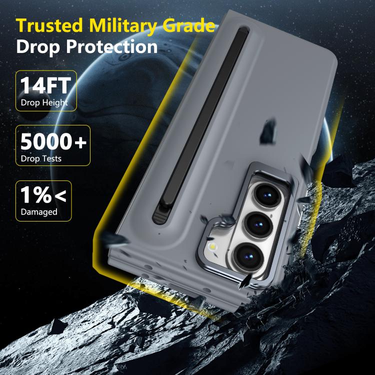 For Samsung Galaxy Z Fold5 5G Integrated Skin Feel Lens Folding Holder Pen Slot Shockproof Phone Case with Pen