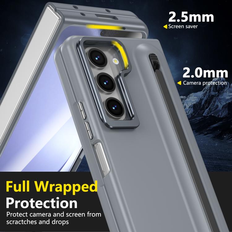 For Samsung Galaxy Z Fold5 5G Integrated Skin Feel Lens Folding Holder Pen Slot Shockproof Phone Case with Pen