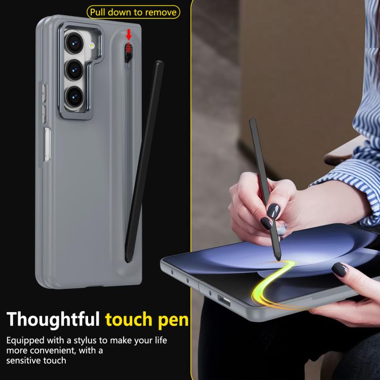 For Samsung Galaxy Z Fold5 5G Integrated Skin Feel Lens Folding Holder Pen Slot Shockproof Phone Case with Pen
