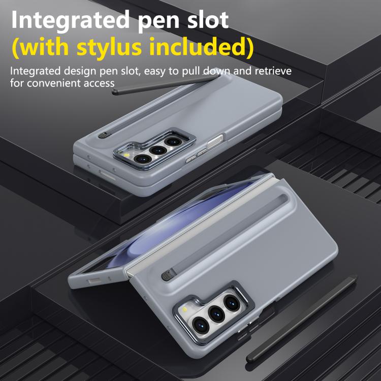 For Samsung Galaxy Z Fold5 5G Integrated Skin Feel Lens Folding Holder Pen Slot Shockproof Phone Case with Pen
