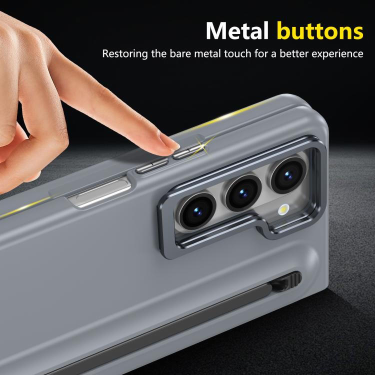 For Samsung Galaxy Z Fold5 5G Integrated Skin Feel Lens Folding Holder Pen Slot Shockproof Phone Case with Pen