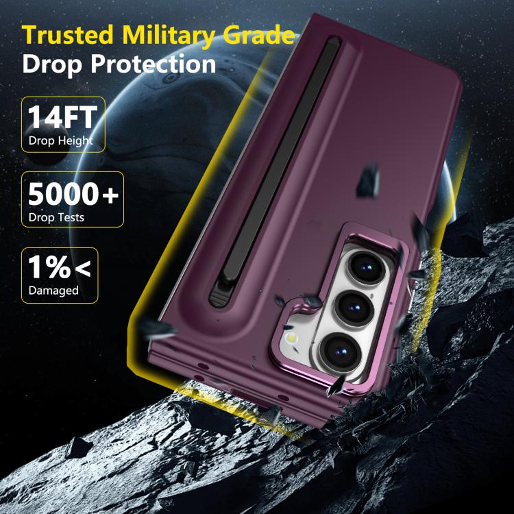 For Samsung Galaxy Z Fold5 5G Integrated Skin Feel Lens Folding Holder Pen Slot Shockproof Phone Case with Pen