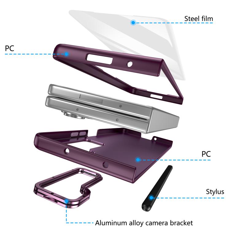 For Samsung Galaxy Z Fold5 5G Integrated Skin Feel Lens Folding Holder Pen Slot Shockproof Phone Case with Pen