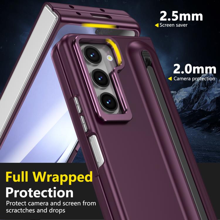For Samsung Galaxy Z Fold5 5G Integrated Skin Feel Lens Folding Holder Pen Slot Shockproof Phone Case with Pen