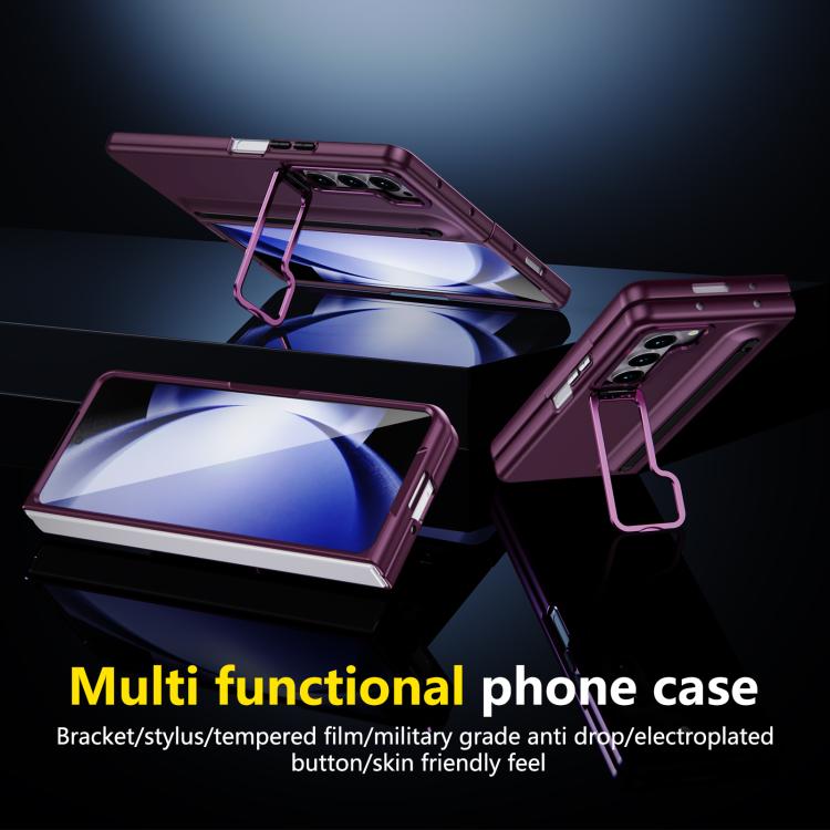 For Samsung Galaxy Z Fold5 5G Integrated Skin Feel Lens Folding Holder Pen Slot Shockproof Phone Case with Pen