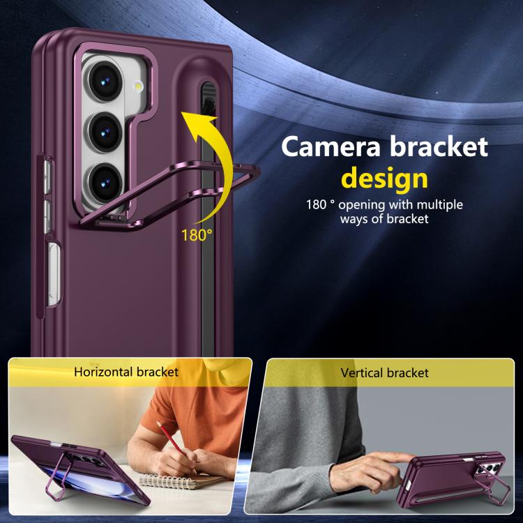For Samsung Galaxy Z Fold5 5G Integrated Skin Feel Lens Folding Holder Pen Slot Shockproof Phone Case with Pen