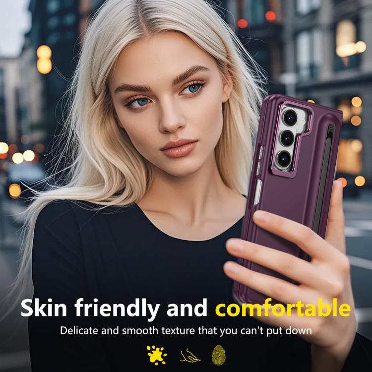 For Samsung Galaxy Z Fold5 5G Integrated Skin Feel Lens Folding Holder Pen Slot Shockproof Phone Case with Pen