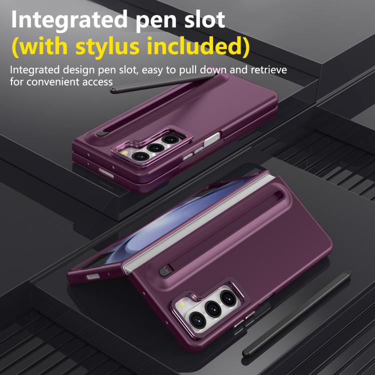 For Samsung Galaxy Z Fold5 5G Integrated Skin Feel Lens Folding Holder Pen Slot Shockproof Phone Case with Pen