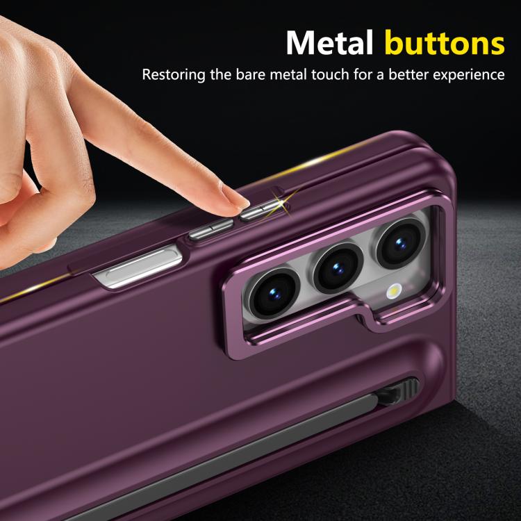 For Samsung Galaxy Z Fold5 5G Integrated Skin Feel Lens Folding Holder Pen Slot Shockproof Phone Case with Pen