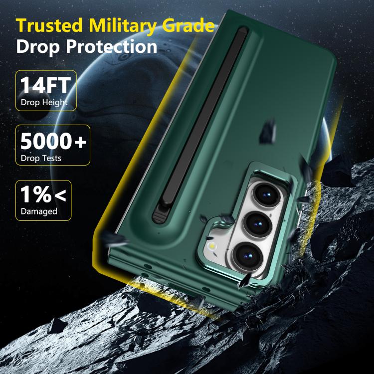For Samsung Galaxy Z Fold5 5G Integrated Skin Feel Lens Folding Holder Pen Slot Shockproof Phone Case with Pen