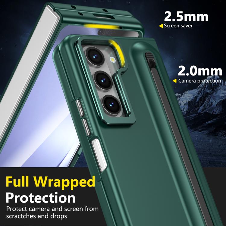 For Samsung Galaxy Z Fold5 5G Integrated Skin Feel Lens Folding Holder Pen Slot Shockproof Phone Case with Pen