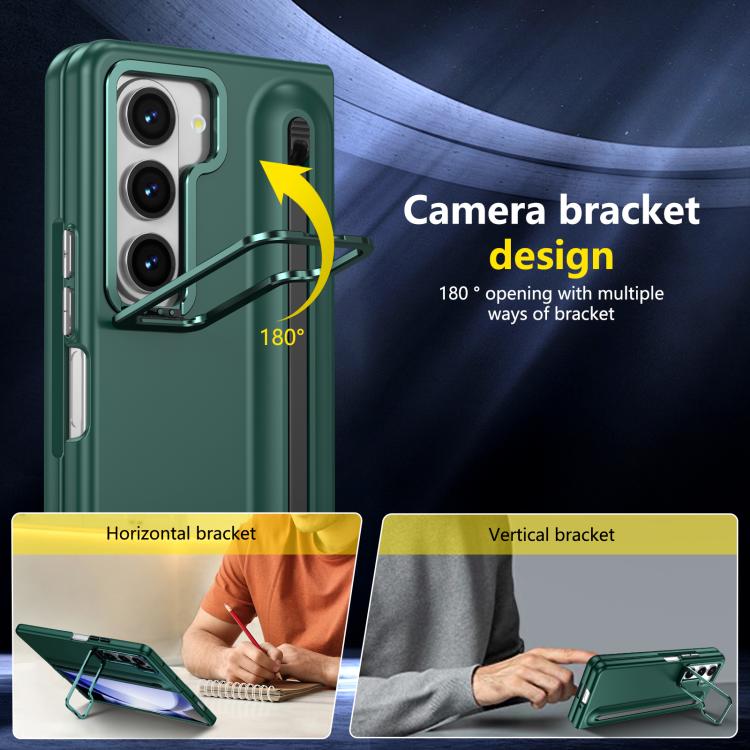 For Samsung Galaxy Z Fold5 5G Integrated Skin Feel Lens Folding Holder Pen Slot Shockproof Phone Case with Pen