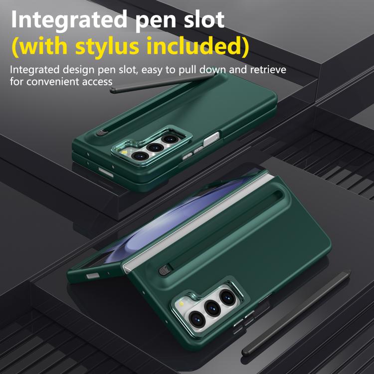 For Samsung Galaxy Z Fold5 5G Integrated Skin Feel Lens Folding Holder Pen Slot Shockproof Phone Case with Pen