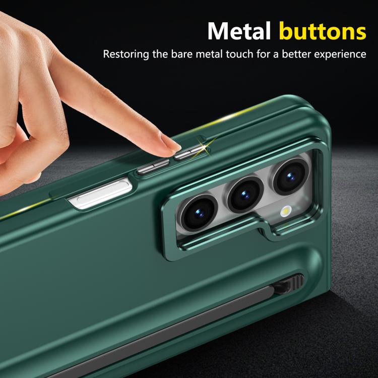 For Samsung Galaxy Z Fold5 5G Integrated Skin Feel Lens Folding Holder Pen Slot Shockproof Phone Case with Pen