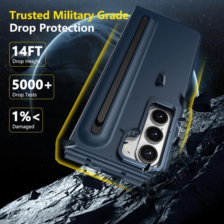 For Samsung Galaxy Z Fold5 5G Integrated Skin Feel Lens Folding Holder Pen Slot Shockproof Phone Case with Pen