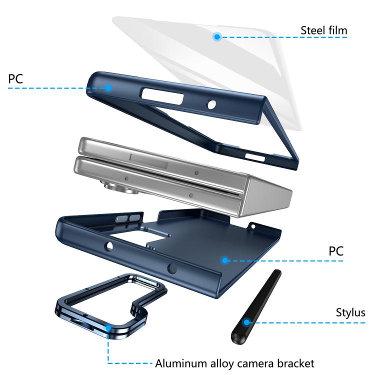 For Samsung Galaxy Z Fold5 5G Integrated Skin Feel Lens Folding Holder Pen Slot Shockproof Phone Case with Pen