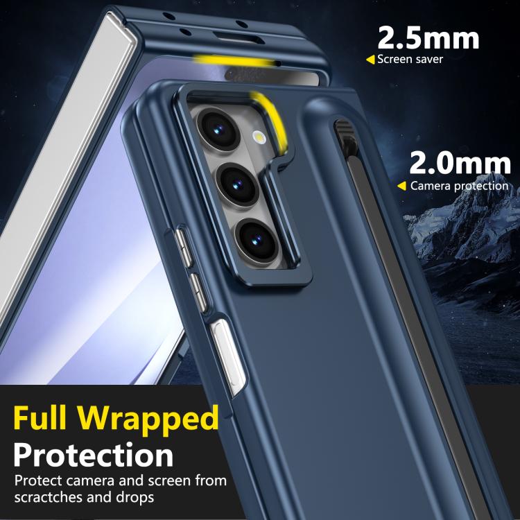 For Samsung Galaxy Z Fold5 5G Integrated Skin Feel Lens Folding Holder Pen Slot Shockproof Phone Case with Pen