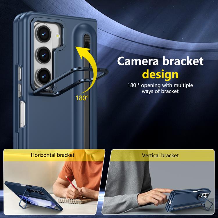 For Samsung Galaxy Z Fold5 5G Integrated Skin Feel Lens Folding Holder Pen Slot Shockproof Phone Case with Pen