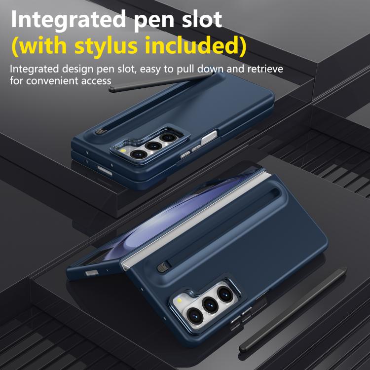 For Samsung Galaxy Z Fold5 5G Integrated Skin Feel Lens Folding Holder Pen Slot Shockproof Phone Case with Pen