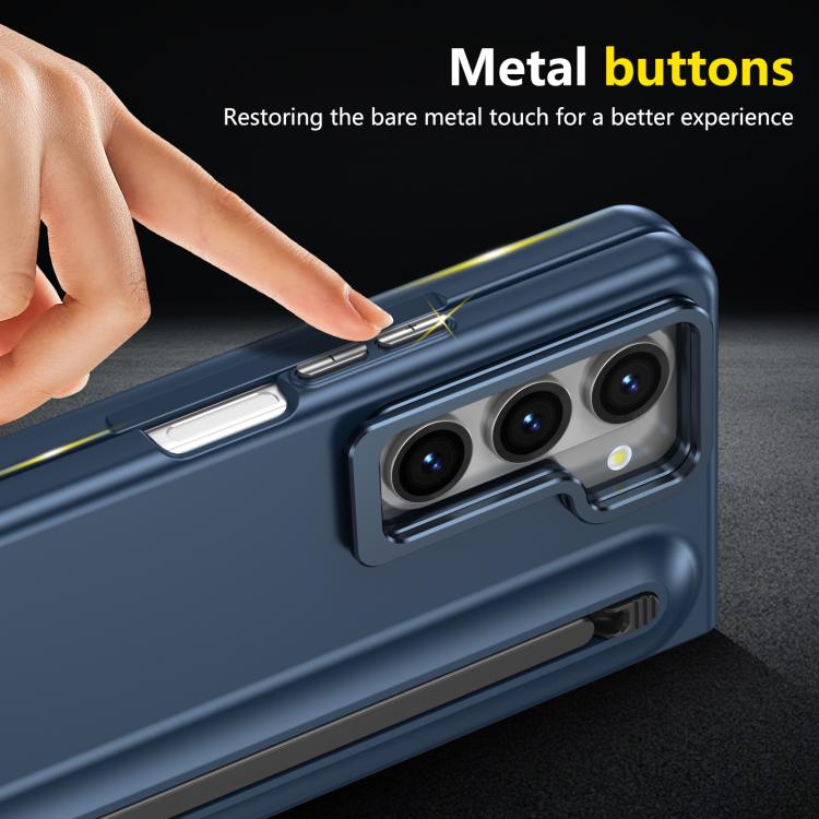 For Samsung Galaxy Z Fold5 5G Integrated Skin Feel Lens Folding Holder Pen Slot Shockproof Phone Case with Pen