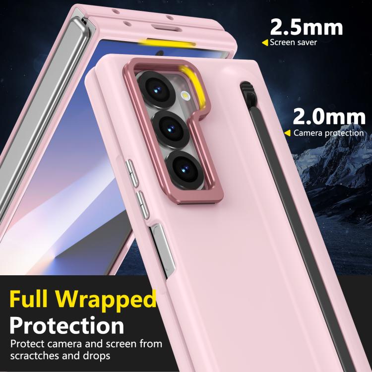 For Samsung Galaxy Z Fold6 5G Integrated Skin Feel Lens Folding Holder Pen Slot Shockproof Phone Case with Pen