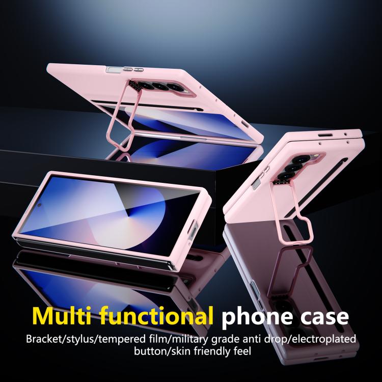 For Samsung Galaxy Z Fold6 5G Integrated Skin Feel Lens Folding Holder Pen Slot Shockproof Phone Case with Pen