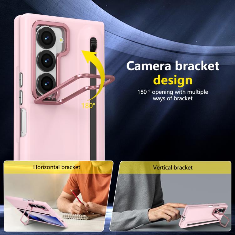 For Samsung Galaxy Z Fold6 5G Integrated Skin Feel Lens Folding Holder Pen Slot Shockproof Phone Case with Pen