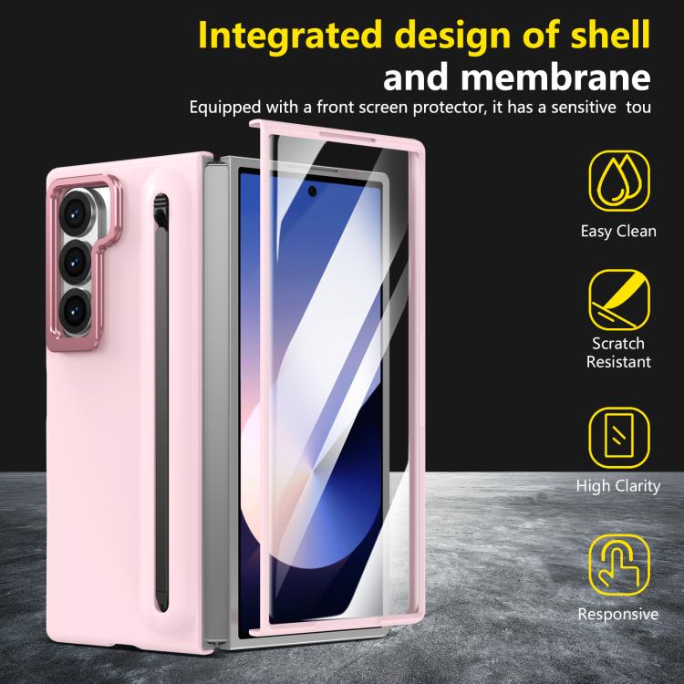 For Samsung Galaxy Z Fold6 5G Integrated Skin Feel Lens Folding Holder Pen Slot Shockproof Phone Case with Pen