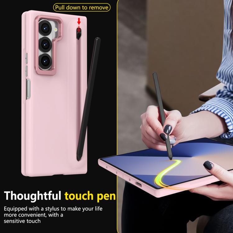 For Samsung Galaxy Z Fold6 5G Integrated Skin Feel Lens Folding Holder Pen Slot Shockproof Phone Case with Pen
