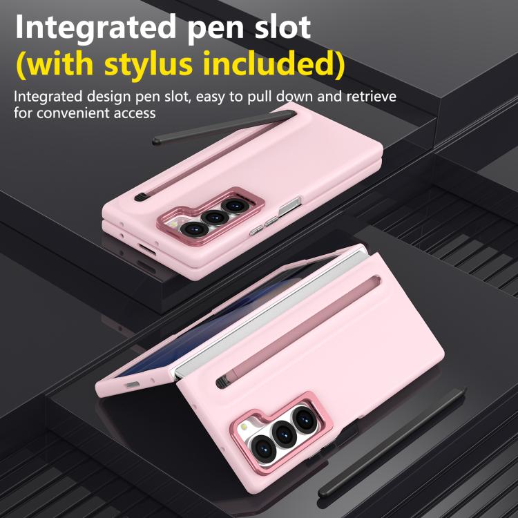 For Samsung Galaxy Z Fold6 5G Integrated Skin Feel Lens Folding Holder Pen Slot Shockproof Phone Case with Pen