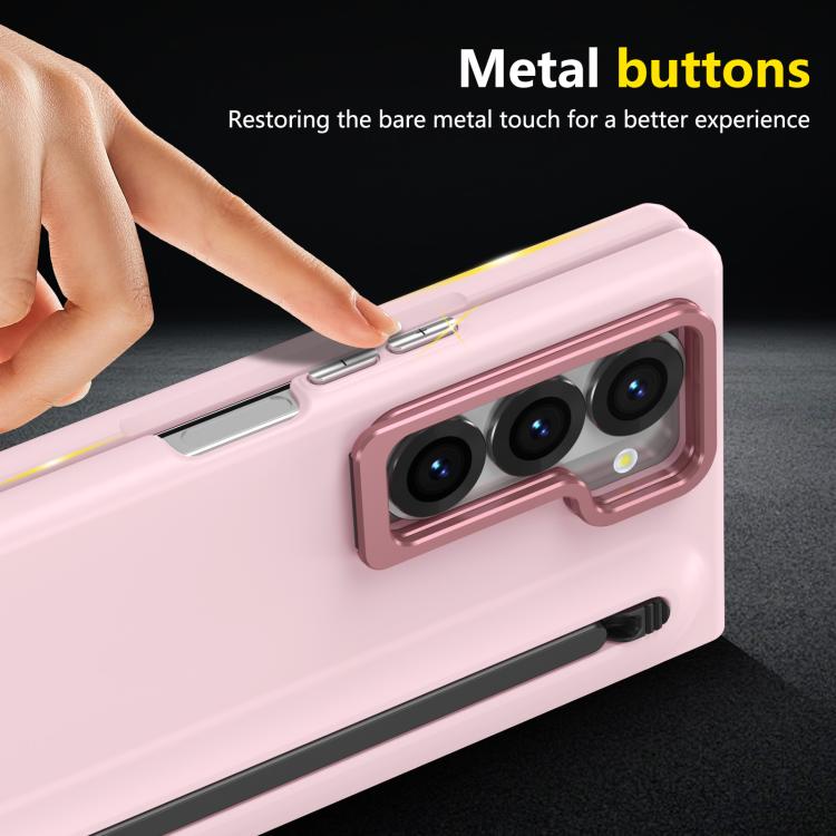 For Samsung Galaxy Z Fold6 5G Integrated Skin Feel Lens Folding Holder Pen Slot Shockproof Phone Case with Pen