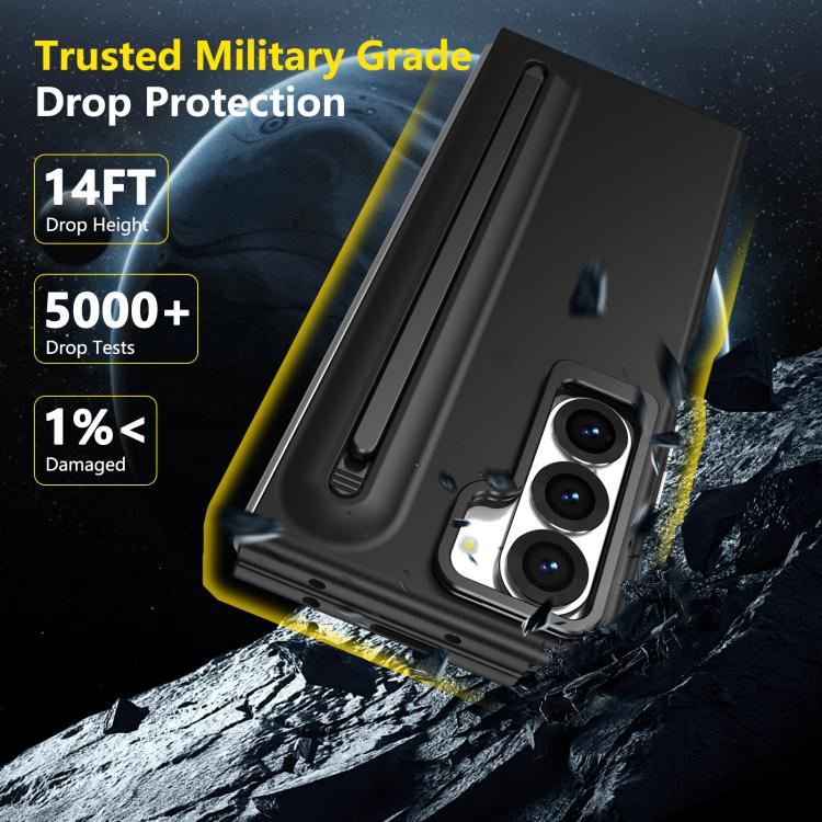 For Samsung Galaxy Z Fold6 5G Integrated Skin Feel Lens Folding Holder Pen Slot Shockproof Phone Case with Pen