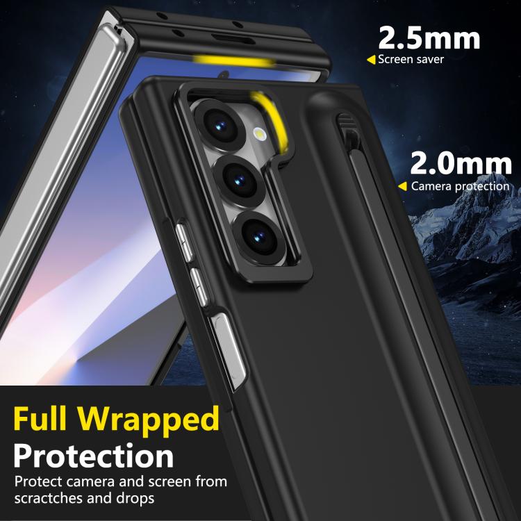 For Samsung Galaxy Z Fold6 5G Integrated Skin Feel Lens Folding Holder Pen Slot Shockproof Phone Case with Pen
